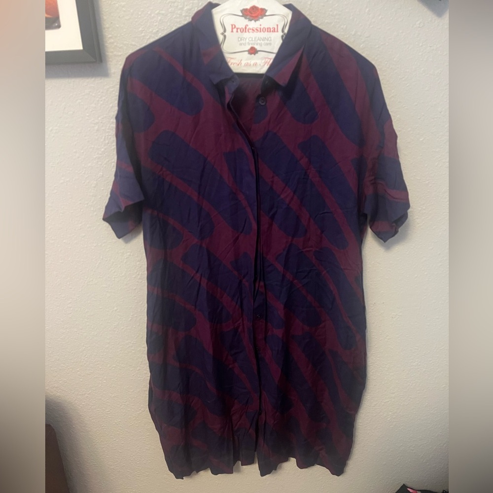 Marimekko Navy Burgundy Print Shirtdress